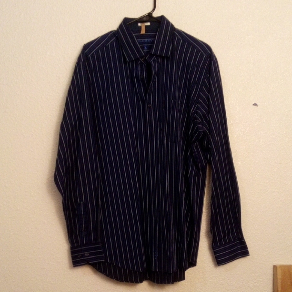Tailorbyrd Navy Blue Pinstripe Long-Sleeve Dress Shirt